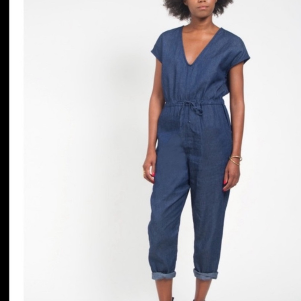 Ali Golden split back sleeveless cotton Blue Jumper jumpsuit romper.